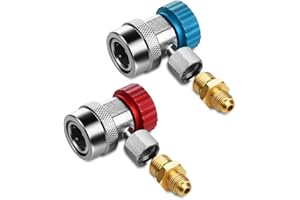 Flexzion AC R134a Quick Coupler Connector Set Manifold Gauge Low High Side Adapter Deluxe Adjustable 1/4" SAE HVAC Replacemen