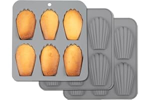 6-Cavity Shell Shape Silicone Baking Pan 3 Pack - for Madeleine Cakes, Ice Cubes, Jelly, Chocolate, Heat Resistant, Non-Stick