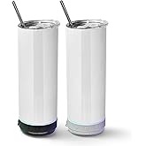 AGH 2 Pack Music Speaker Tumbler with Straw and Lid, 20oz Sublimation Skinny Stainless Steel Double Wall Cup with Detachable LED Light, Suitable for DIY Gifts (Black & Gray)