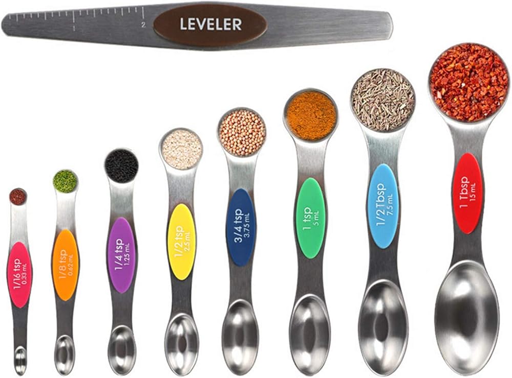 WOVTE Magnetic Measuring Spoons Set of 9 Stainless Steel Dual Sided