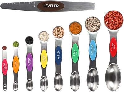 WOVTE Magnetic Measuring Spoons Set of 9 Stainless Steel Dual Sided