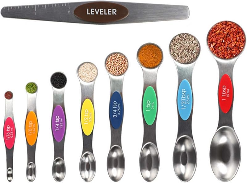 WOVTE Magnetic Measuring Spoons Set of 9 Stainless Steel Dual Sided