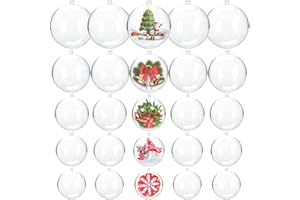 Gddochn 25 Pcs Clear Plastic Fillable Ornaments, Acrylic Clear Plastic Ornaments Balls, DIY Bath Bomb Mold for Christmas, Wedding, Party, Home Decor (5 Size, 30mm, 40mm, 50mm, 60mm, 70mm)