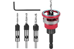 Countersink Drill Bit Set with Depth Stop,Multipurpose Adjustable Depth Carbide Tipped Counter Sink Drill Bit with 1/4" Hex S