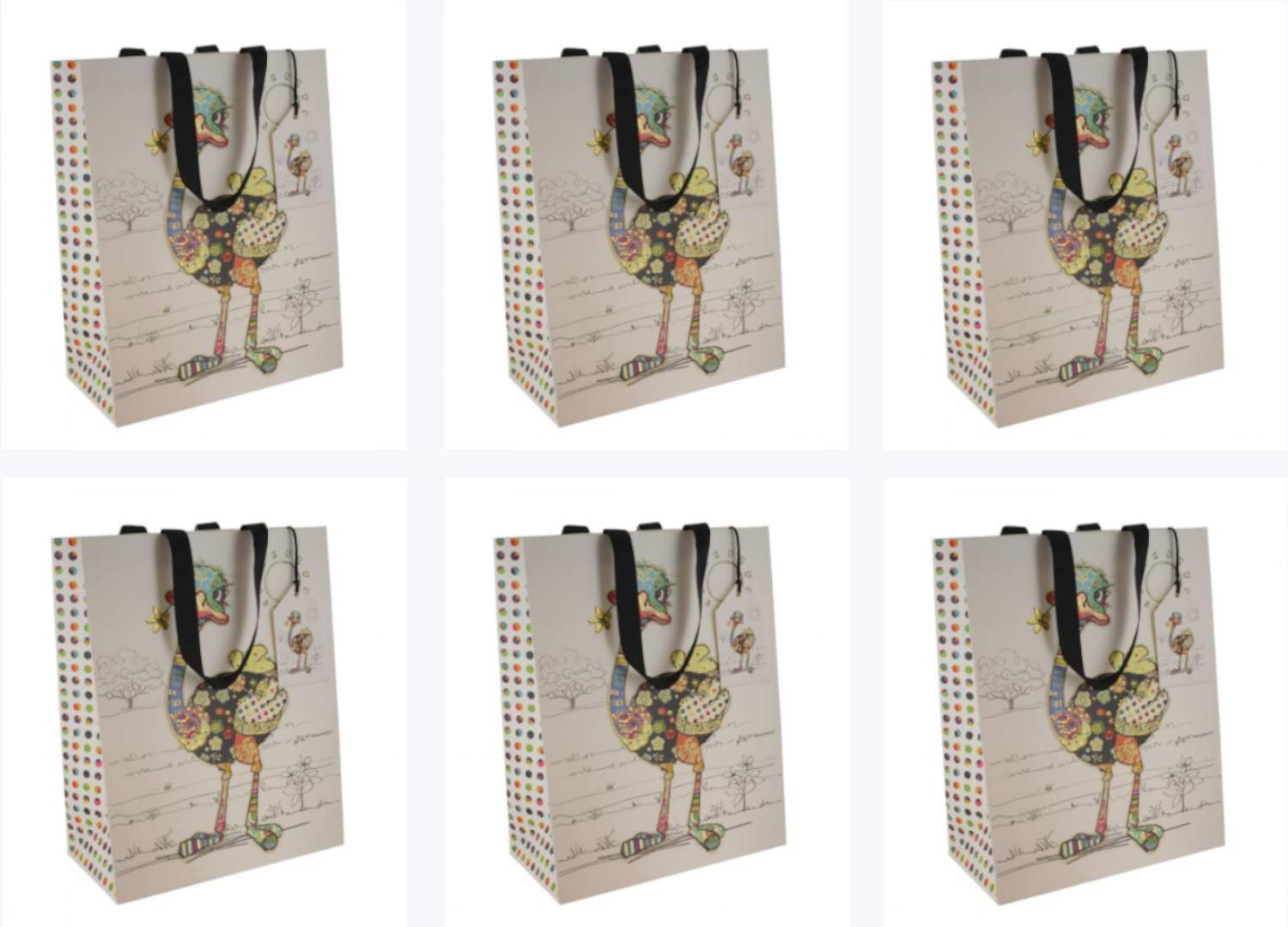 Bug Art - Kooks Pack of 6 Ozzie Ostrich Large Gift Bags
