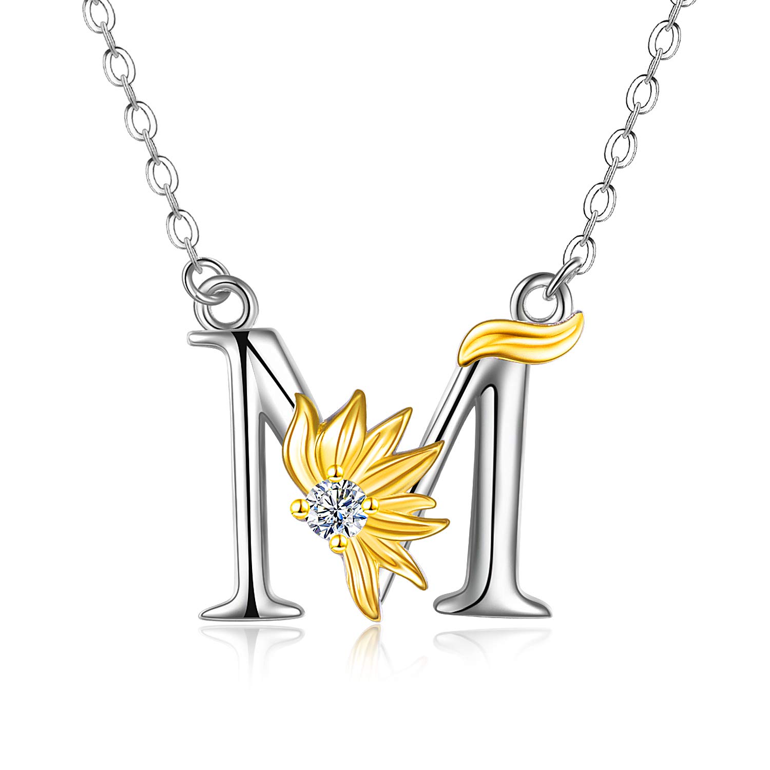 VONALA Sunflower Gifts for Women Sterling Silver Initial Alphabet Letter M Pendant Sunflower Necklace Gifts for Women Girls