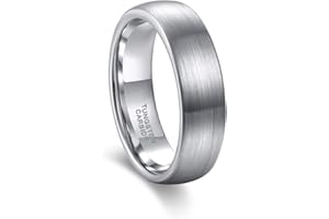 Greenpod 4mm 6mm 8mm Tungsten Rings for Men Women Silver Dome Polished Meteorite Inlay Ring Wedding Bands for Him Size 4-15