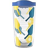 Tervis Pickleball Paddle Pattern Made in USA Double Walled Insulated Tumbler Travel Cup Keeps Drinks Cold & Hot, 16oz, Blue Lid