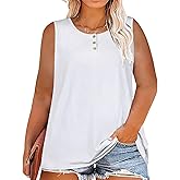 Womens Plus Size Tops Summer Sleeveless Loose Fit Button Down Tanks Top Blouse Shirts
