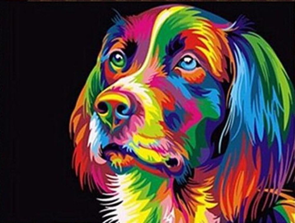 WOWDECOR Paint by Numbers Kits for Adults Kids DIY Oil Painting - Colorful Dog Animal 16x20 inch (Frameless)