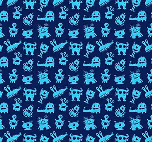 Knit New Monsters Blue Design Fabric By the Yard, 95% Cotton, 5% Lycra, 60 Inches Wide, Excellent Quality, 4 Way Stretch, Medium Weight (3 yards)