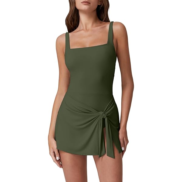 SHEKINI Women's One Piece Swimdress, Ruched Tummy Control Bandeau Swim