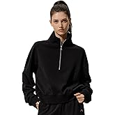LilySilk Women Silk Terry Sweatshirt Stand Collar Half-zip Oversize Cropped Sweatshirt Top For Ladies Sports Casual