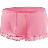 Kweltzeit Men's Boxer Briefs Breathable Lace Underwear for Men Sheer Panties Mens Lingerie Seamless Underwear for Men