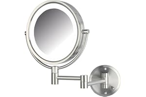 JERDON Wall-Mounted Vanity Mirror with Lights - Hard Wired Makeup Mirror with 8X Magnification & Nickel Finish - Direct Wire Model HL88NLD