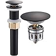 REGALMIX Pop Up Drain, Bathroom Faucet Vessel Vanity Sink Drain Stopper, Built-in Anti-Clogging Strainer, Without Overflow Matt Black,Fits Standard American Drain Hole(1-1/2" to 1-3/4") RWF082G