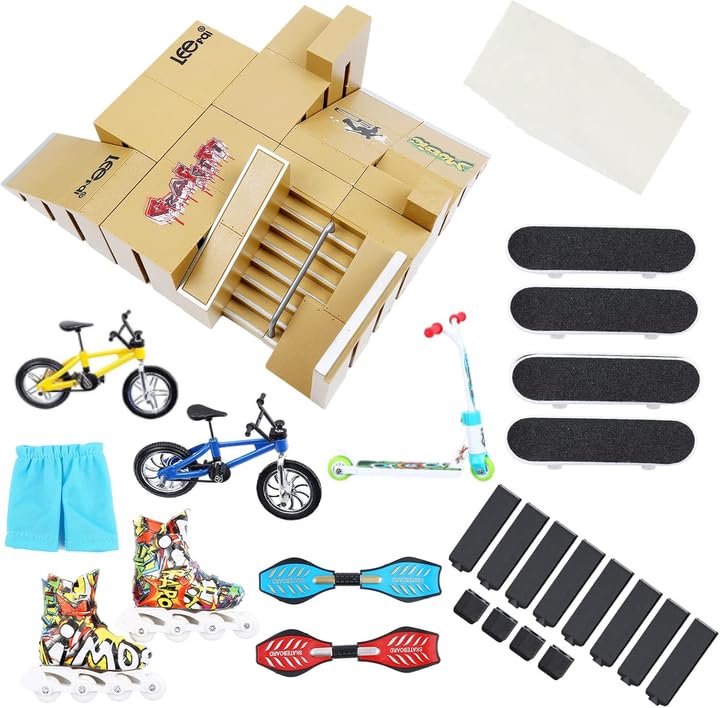 PLSOPPKG Skate Park Kit Ramp Parts for Finger Skateboard Park Kit Part Training Props with Finger Skateboards Finger Bikes Skates and Scooters and More(8 Parts)
