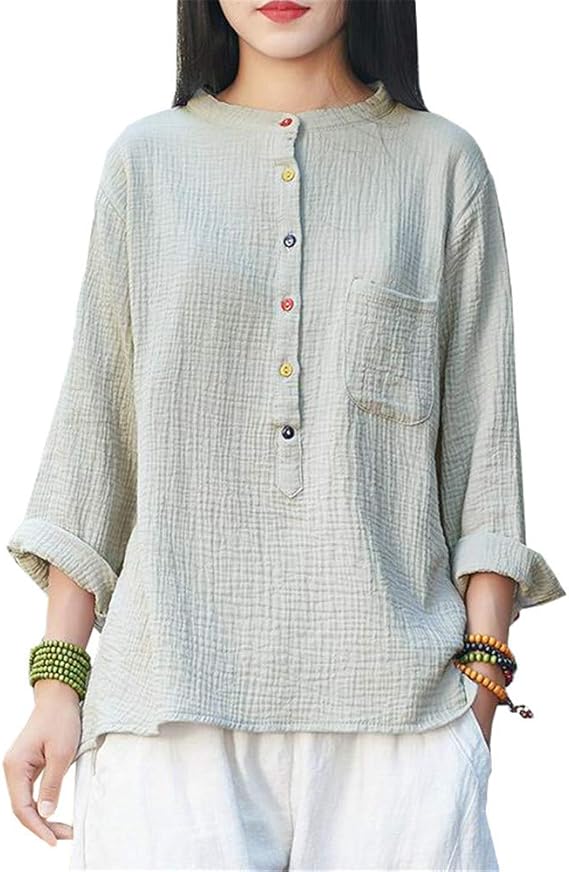 Amazon ミートン レディース 長袖 Vネック 襟付き カットソー 春 夏 秋 薄手 ゆるカジ 薄手 シンプル 涼しい 通勤 日常 森ガール シャツ リゾート カジュアル 無地 大きいサイズ リネン 綿麻 体型カバー さらさら リラックス デカtグレーf Tシャツ カットソー 通販