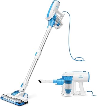 Moosoo Vacuum Cleaner With Led Electric Brush Stick Vacuum 17kpa Powerful Suction 2 In 1 Handheld Vacuum For Hardwood Floor With 2pcs Hepa D601 Blue