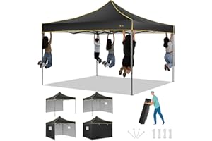 HOTEEL Canopy Tent 10x10 Pop Up Canopy, Ez Up Canopy with Sidewalls Waterproof & UPF 50+, Heavy Duty Commercial Instant Craft Fair Tent for Farmer Market, Party, Event,Vendor (Black)