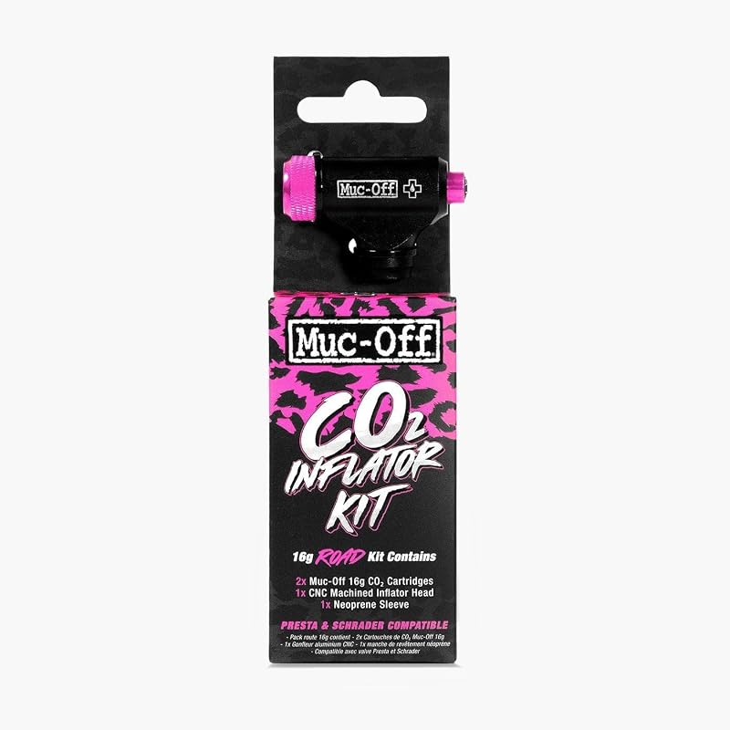 Muc-Off Inflator Kit CO2 Puncture Repair for Road Bikes 2 Cartridges CNC Head