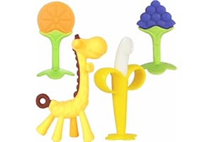 Chuya Teething Toys (4 Pack) Teething Toy for Baby, Teach Teeth Brushing ,BPA-Free,Chew Toy for Infants Toddlers Silicone Bab