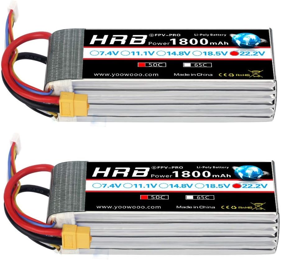 HRB 2PCS 1800mAh 6S 22.2V 50C LiPo Battery With XT60 Plug for SAB380 Align 470 ALZRC Devil 380 480 RC Helicopter Airplane Cars Truck Buggy Truggy Multicopter Drones