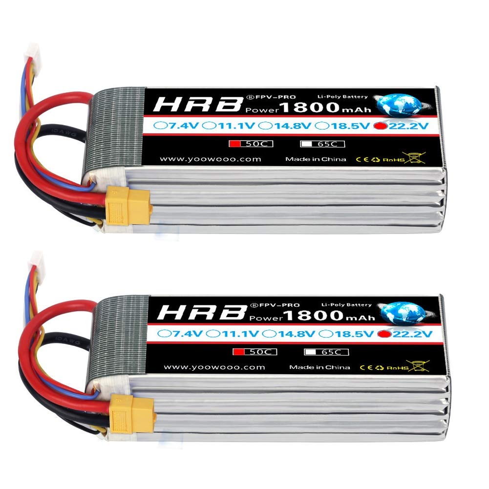 HRB 2PCS 1800mAh 6S 22.2V 50C LiPo Battery With XT60 Plug for SAB380 Align 470 ALZRC Devil 380 480 RC Helicopter Airplane Cars Truck Buggy Truggy Multicopter Drones