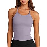 LASLULU Womens Sports Bra Seamless Long Crop Tank Racer Back Spaghetti Strap Workout Yoga Bra Padded Halter Neck Casual Tops