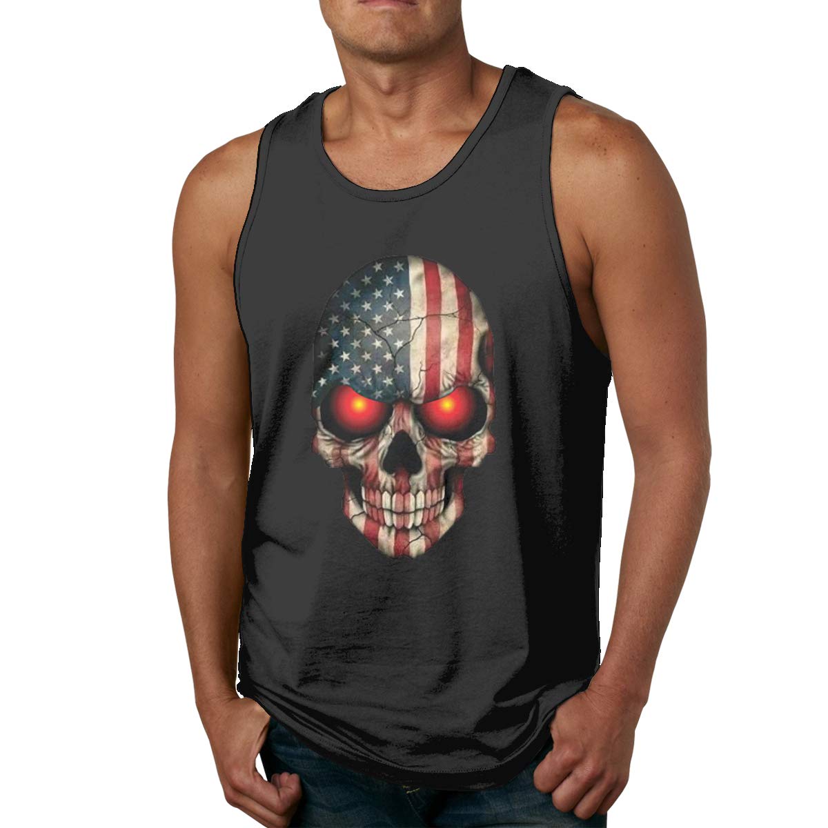 Nutmix Bullets Thin Blue Line Flag Skull Man Running Sleeveless Summer Sport T Shirt