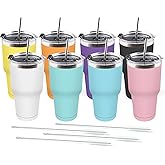 Amtidy 8 Pack 30oz Travel Mug, Powder Coated Stainless Steel Vacuum Double Wall Bulk Tumbler, Durable Insulated Coffe Cup with Splash Proof Lids straw and cleaning brush,for Home, Office, Party