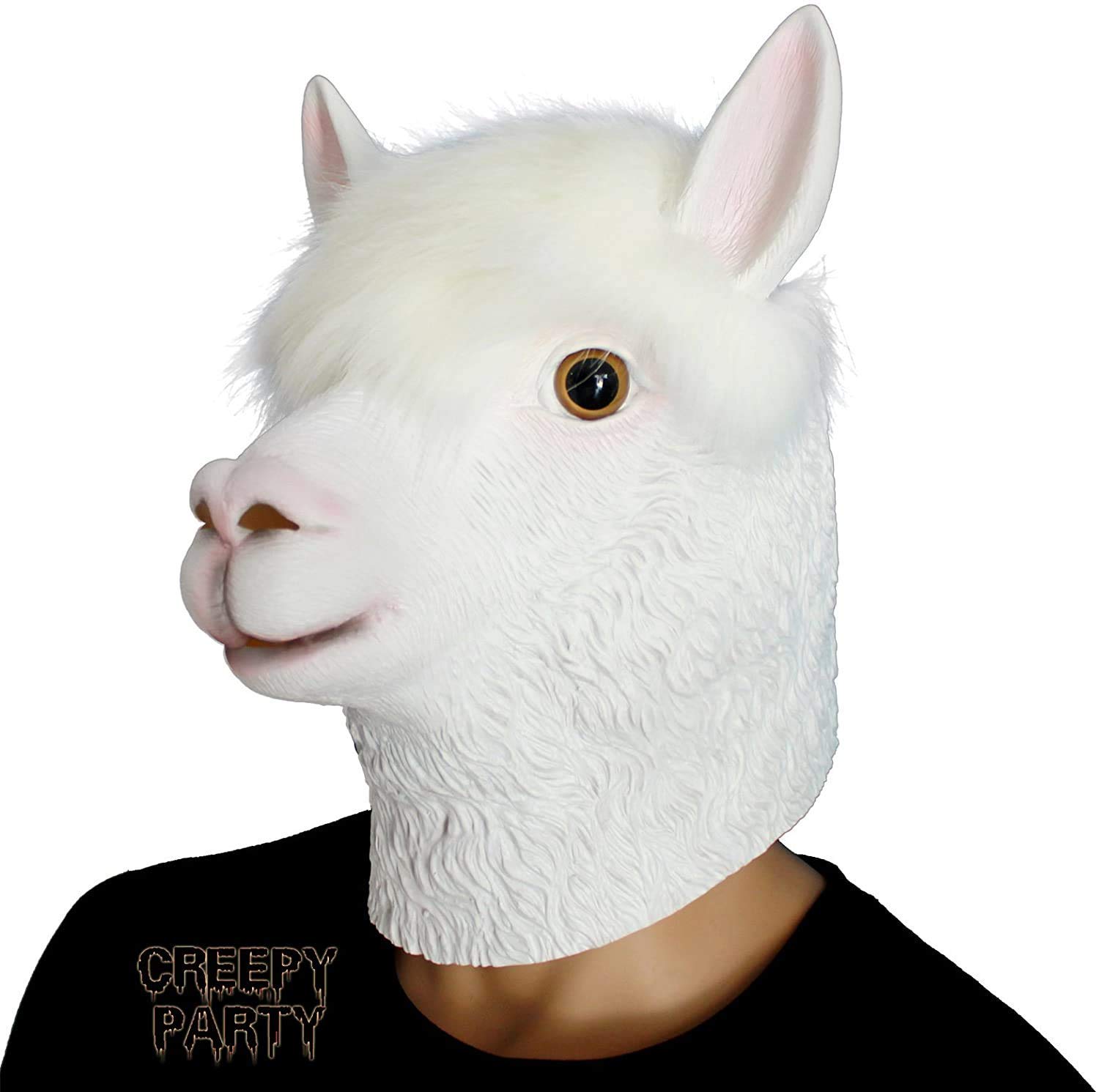 CreepyParty Alpaca Llama Mask Latex Realistic Animal Full Head Mask for Halloween Costume Party Carnival Cosplay