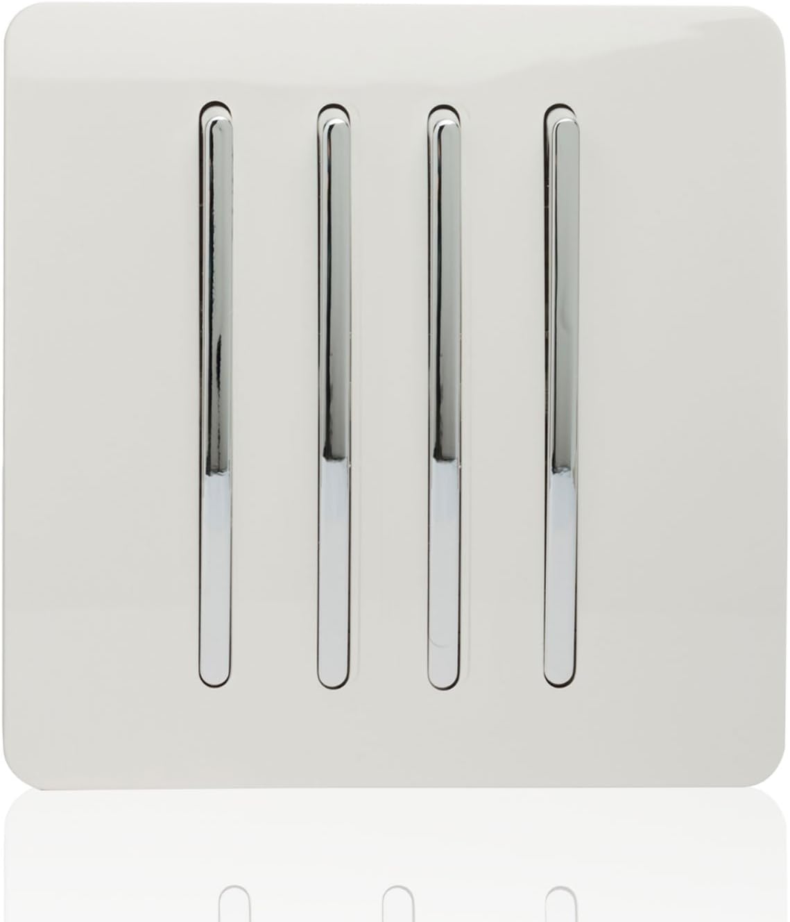 Trendi 4 Gang 2 Way Artistic Modern Glossy 10 Amp Rocker Tactile Light Switch White ART-SS8WH