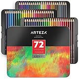 Arteza Professional Colored Pencils Set of 72 Colors, Soft Wax-Based Cores, Ideal for Drawing Art, Sketching, Shading &amp; Coloring, Vibrant Artist Pencils in Tin Box