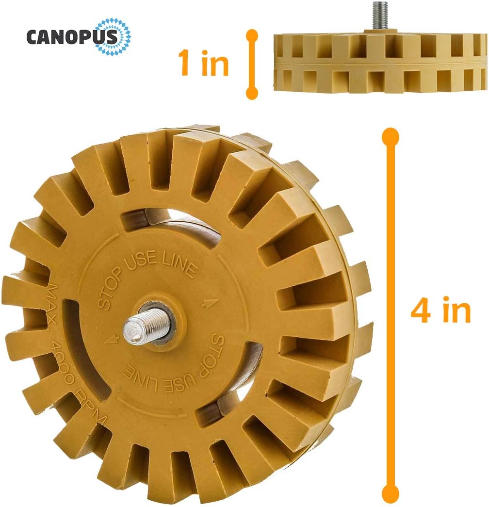 Canopus Decal Remover & Eraser Wheel Tool Kit - 4 inch Rubber Power Drill Attachment For Removing Pinstripes, Stickers & Adhesive Vinyl Decals from Cars, RVs, Boats and More: Automotive