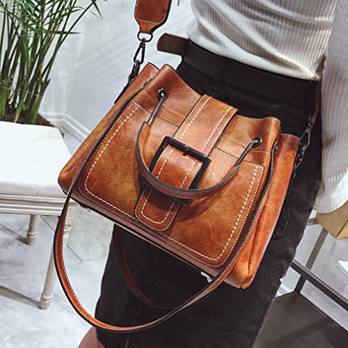 Pocciol Hadbags, Women's Generous Retro Leather Shoulder Bags With Corssbody Handbag (Brown) - Thumbnail 3