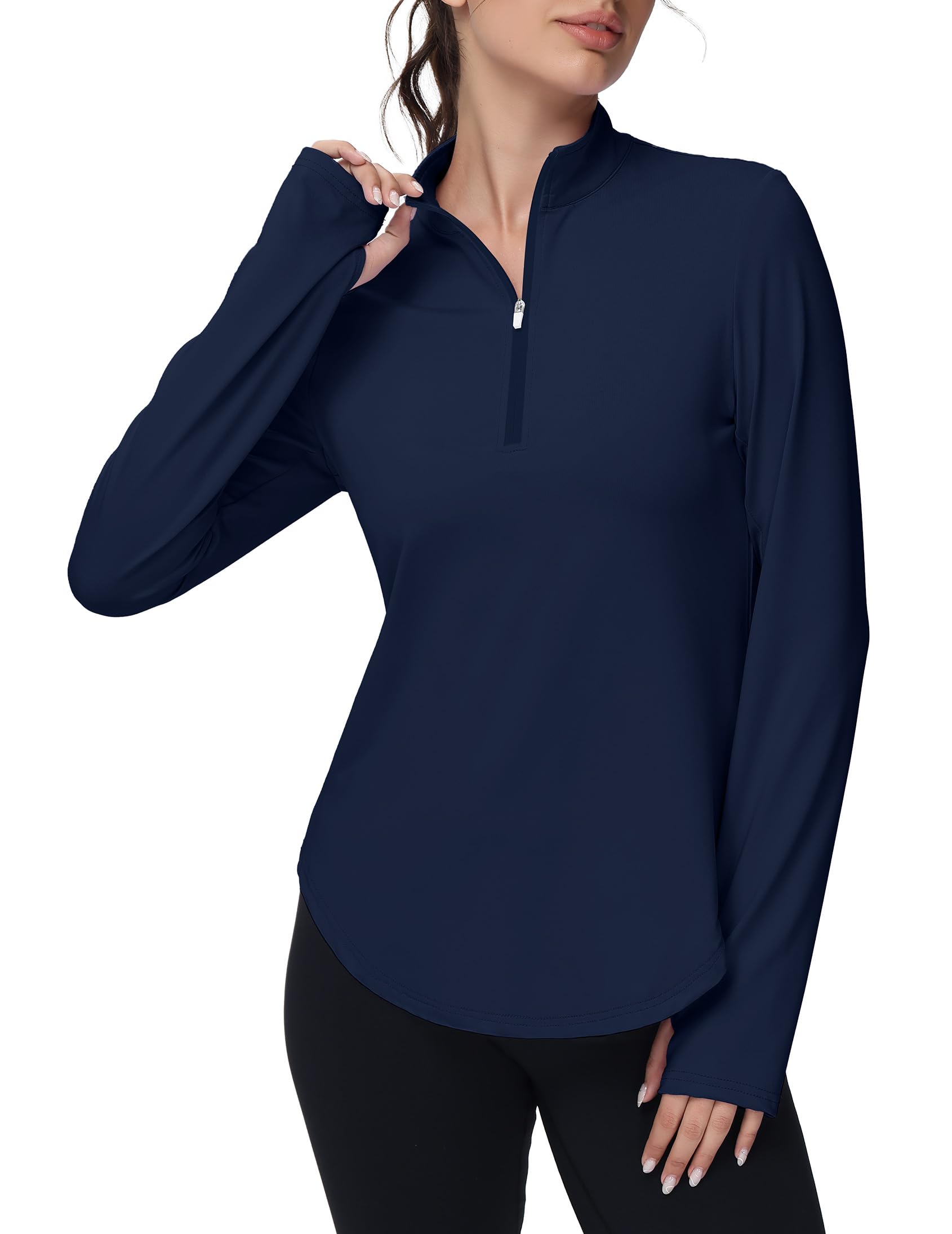 Photo 1 of GGOV Women's Golf Polo Long Sleeve Workout Tops V Neck UPF 50+ Sun Protection Quick Dry Lightweight Active Tennis Shirts Navy