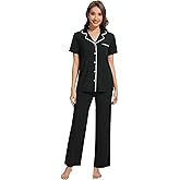 WiWi Women's Pajama Set Button Down Sleepwear Soft Bamboo Viscose Loungewear with Pockets 2 Piece PJ Sleepwear S-XXL