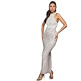 PORRCEY Women's Hot Drilling Craft Sexy Long Sleeve Mesh See Through Party Club Night Rhinestone Dress