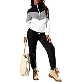 UOUA Women's 2 Piece Set Tracksuit Long Sleeve Zip Jacket & Jogger Pants Workout Lounge Casual Outfit Sweatsuits