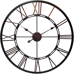 Infinity Instruments Fusion 28-Inch Oversized Decorative Roman Numerals Quartz Movement Large Metal Wall Clock for Living, Kitchen, Dining Room, Bedroom, 30 Inch, Black, Bronze, Copper
