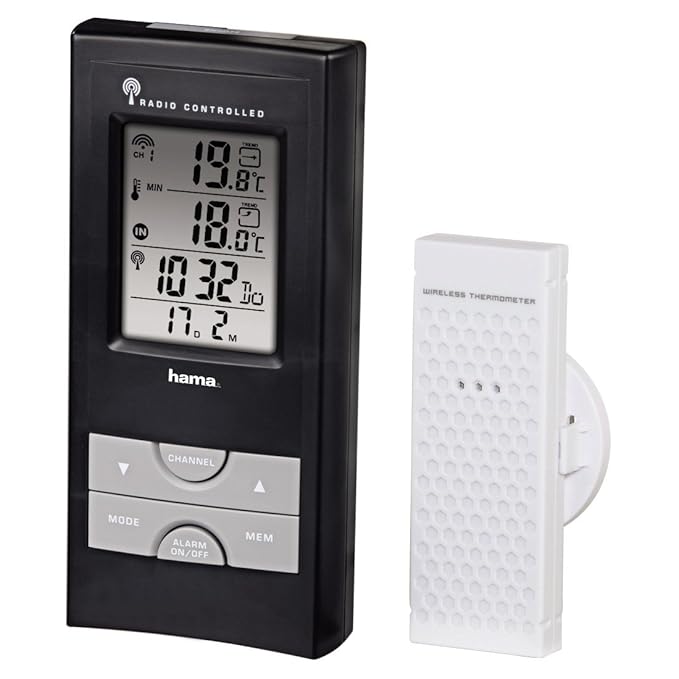 Hama Funk Wetterstation EWS-165 (Funkuhr, Wecker, Thermometer und Frostalarm, inkl. Außensensor mit 30m Reichweite) schwarz
