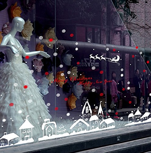 TOTOMO Christmas Window Decorations Decals - Winter Holiday Clings Stickers Snowflakes Snow Christmas Town W301 - Thumbnail 6