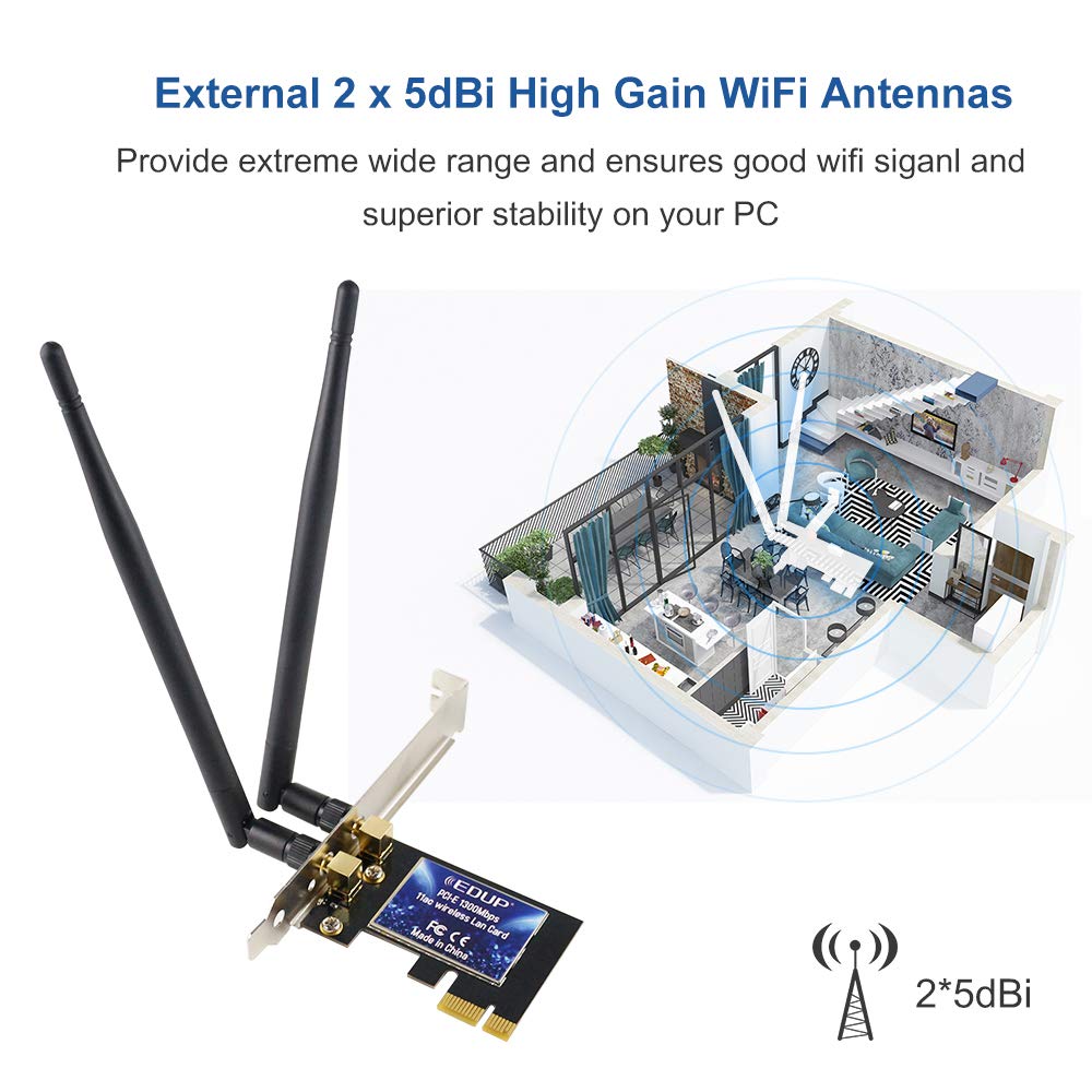 WiFi Card AC1300Mbps EDUP Wireless WiFi PCIe Network Adapter Card 5GHz/2.4GHz Dual Band PCI Express Network Card with 2×6dBi High Gain Antenna for Desktop/PC Gaming