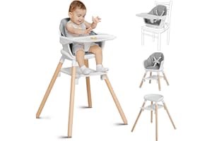 OBEE ODEE Wooden Baby High Chair, 11 in 1 Convertible Chair for High Chair, Booster Seat, Toddler Chair, for 2 Babies Use Together, Double Tray Highchair with 5-Point Harness & Clean Easily PU Cushion
