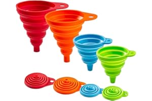 Kitchen Funnel Set 4 Pack, Small and Large, Kitchen Gadgets Accessories Foldable Silicone Collapsible Funnels for Filling Wat