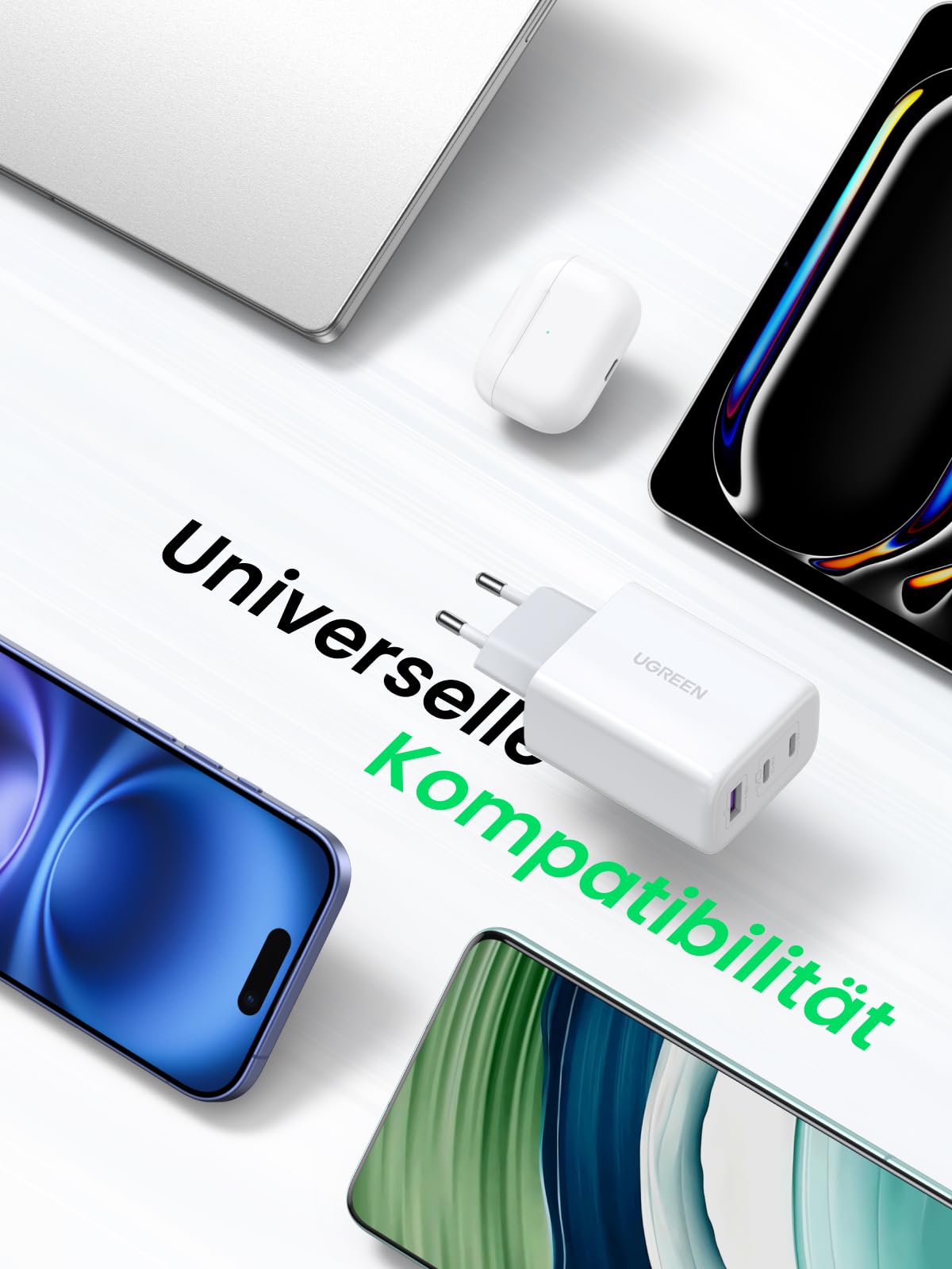 UGREEN USB C Ladegerät 65W PD Netzteil 3-Port Charger Adapter PPS 45W Schnellladegerät kompatibel mit MacBook Pro/Air, iPad, iPhone 17/16/15/14, Galaxy S25 Ultra, Pixel, Steam Deck (Weiß) 6
