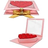 Gift Boutique Valentine's Pink Heart Flower Box Gold Ribbon Clear Top Window Lid Cardboard Fillable Packaging Boxes Treat Floral Candy Chocolate Gifts