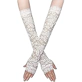 Specell Women's Lace Long Gloves Fingerless Floral Gloves Bridal Prom Glove For Wedding Party Tea Parties Costume Accessories