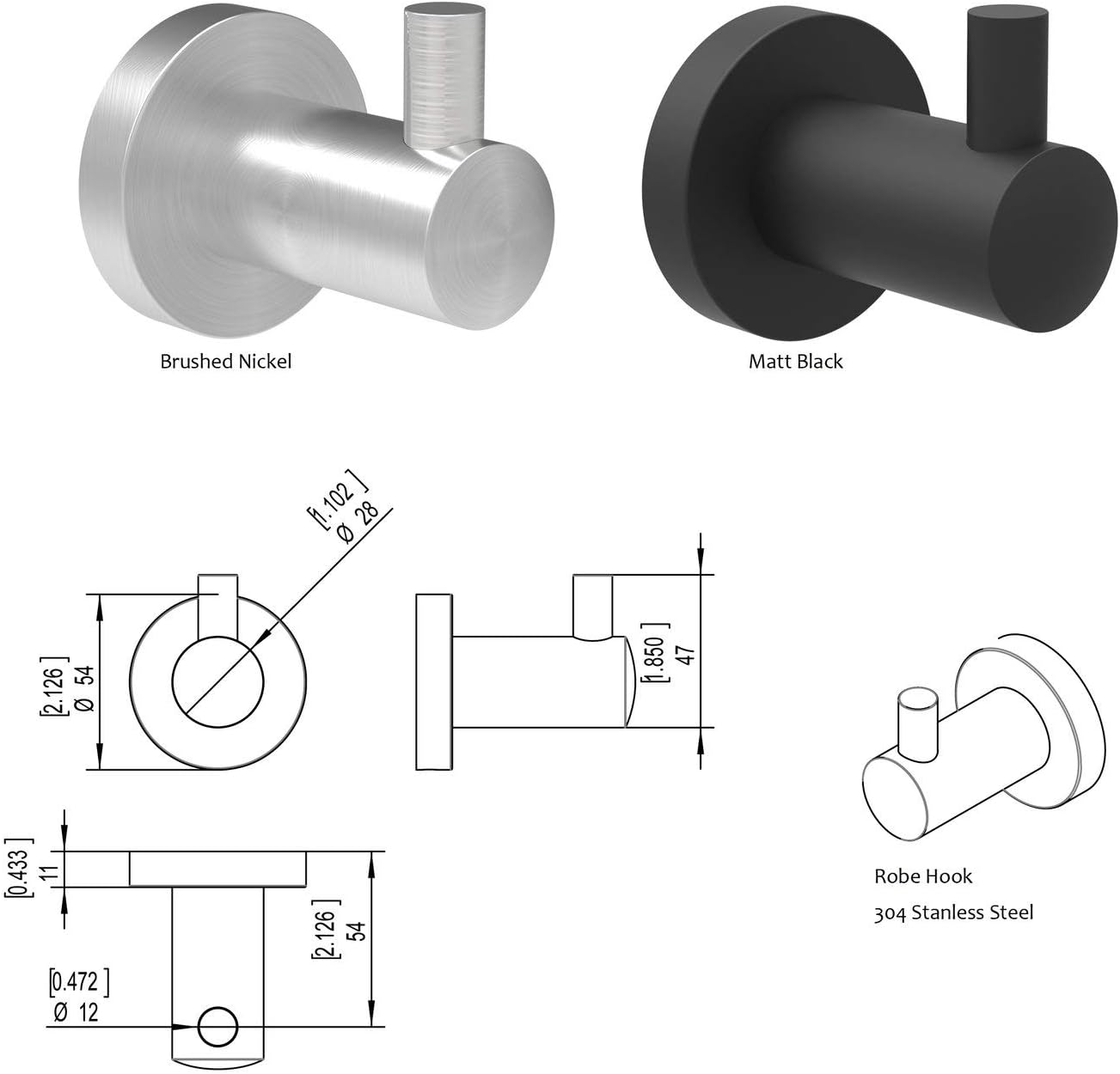SAFETY+BEAUTY Bathroom Towel Robe Hook, Stainless Steel Rust Proof, 2 Pack, Brushed Nickel: Home & Kitchen